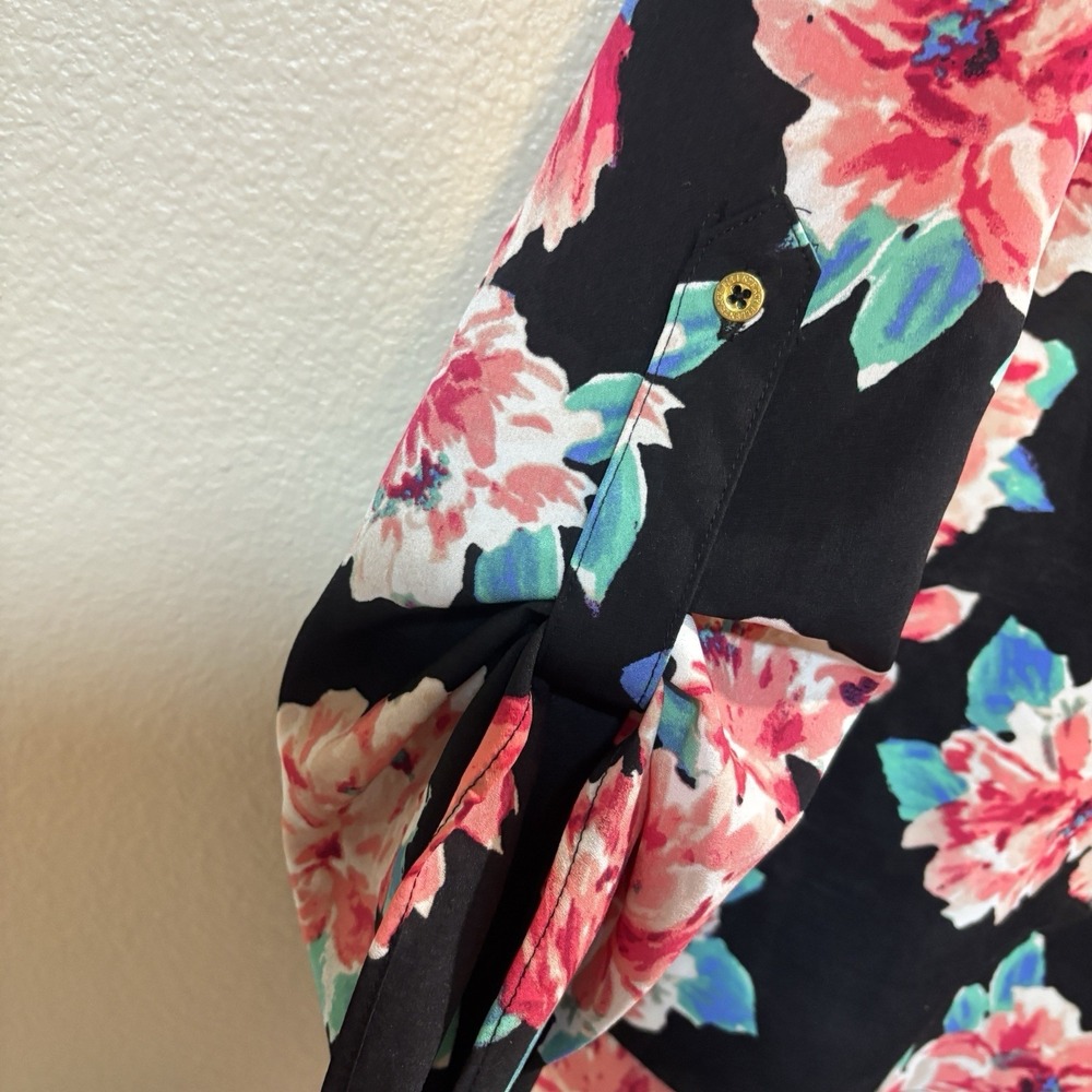 Ellen Tracy Floral Pink Rose Career Blouse Top Shirt Long Sleeve Tie Top Size L - Picture 11 of 14